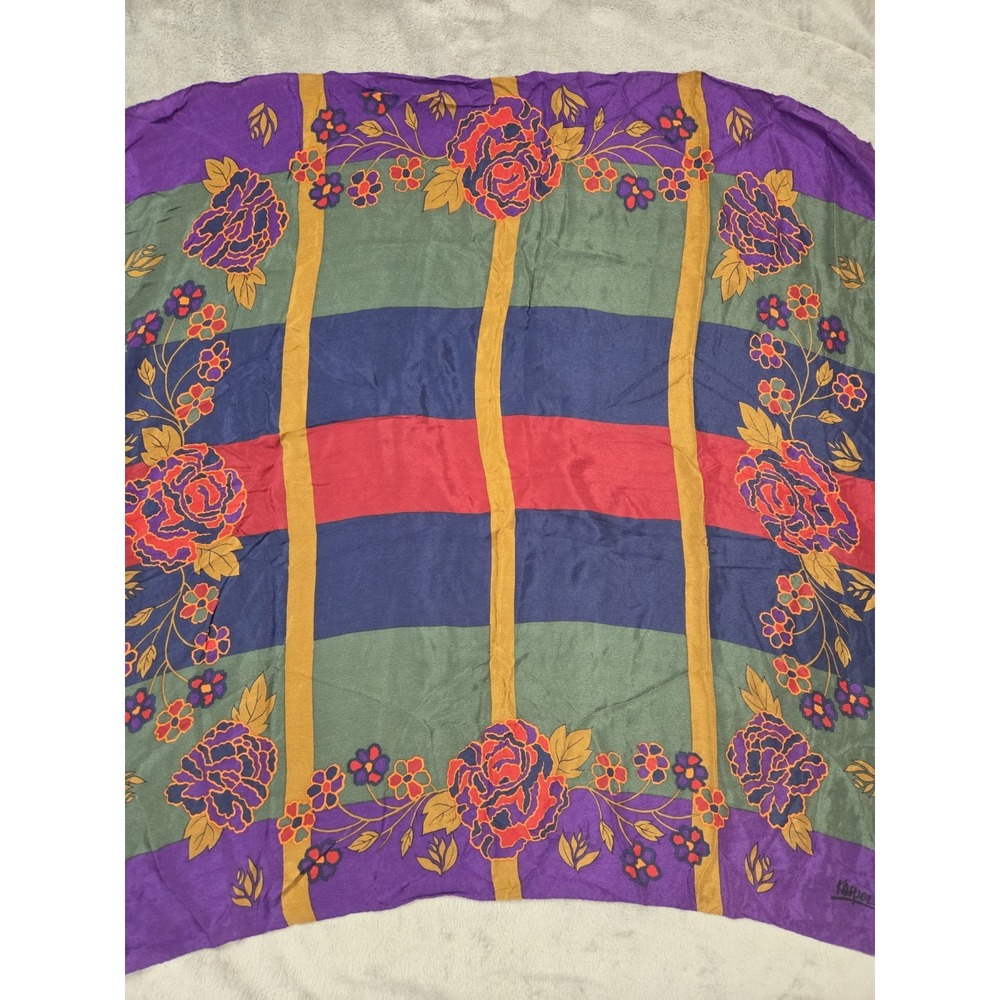 Kasper Silk Scarf Square Floral Plaid Gorgeous Old‎ Money Classy 30x30